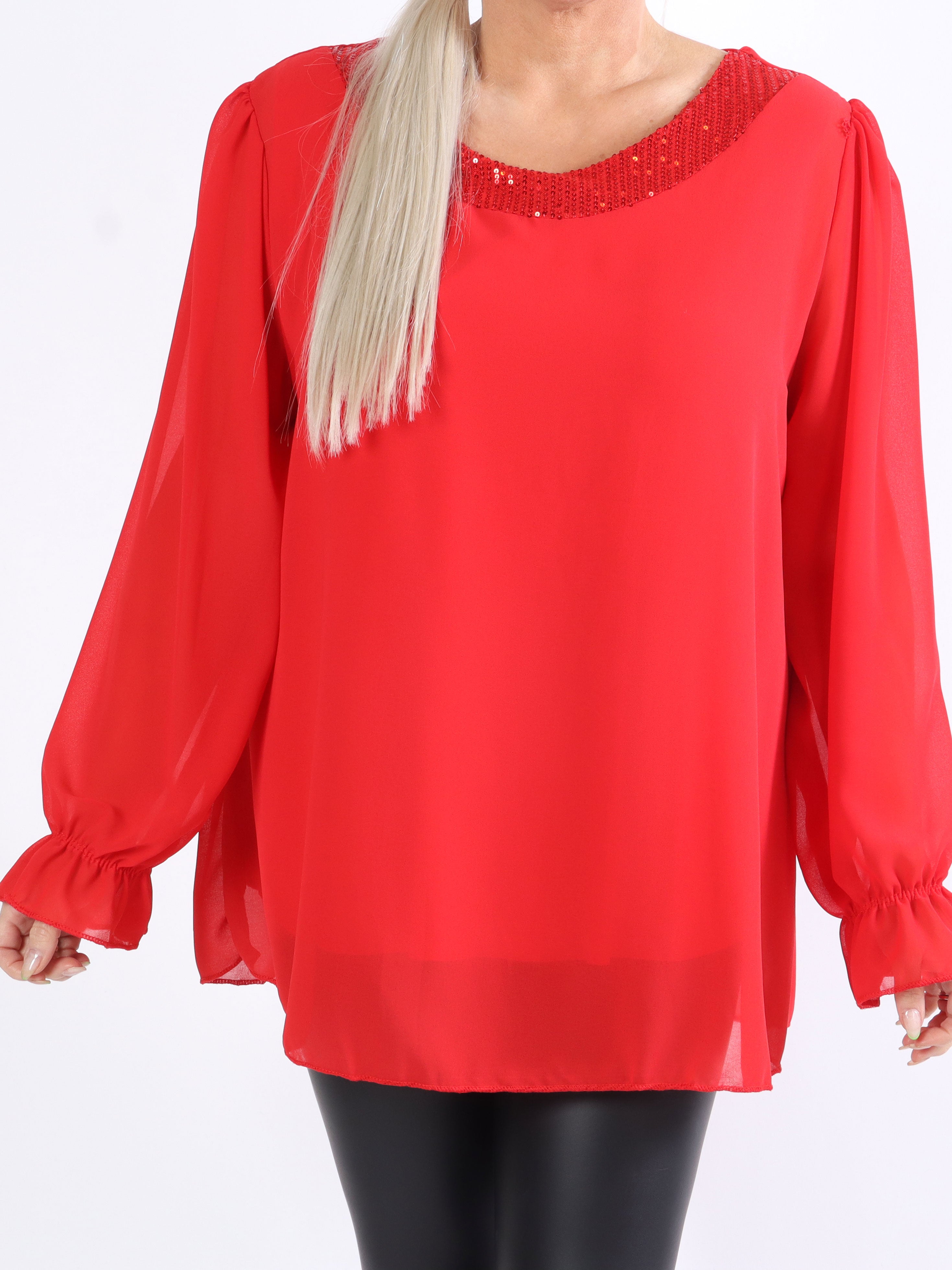 Nellike - Plus size tunika i chiffon med pailletter